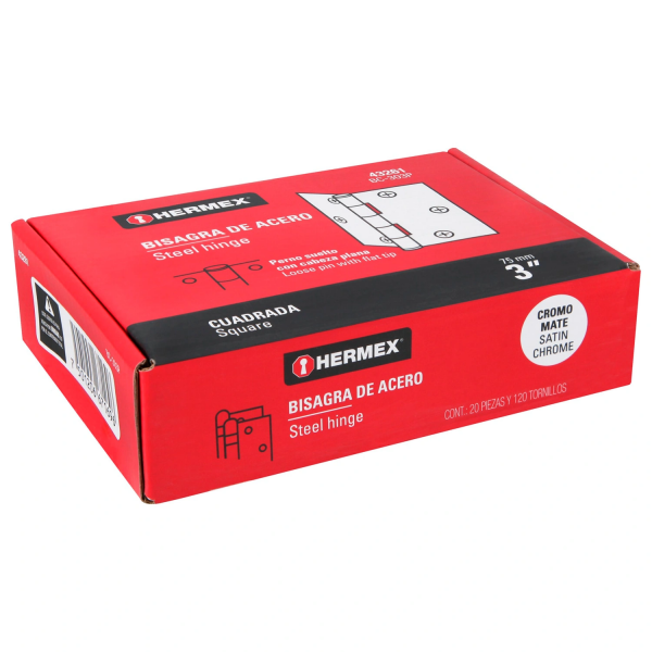 Bisagra cuadrada 3", satinado, cabeza plana, HERMEX 43261
