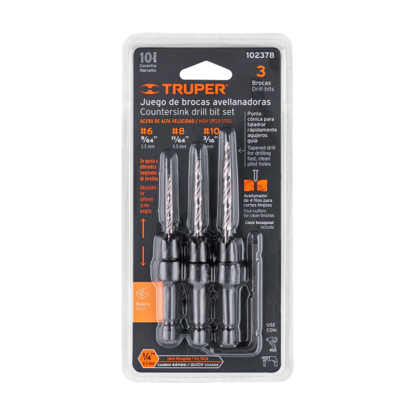 Juego de 3 brocas avellanadoras, TRUPER 102378