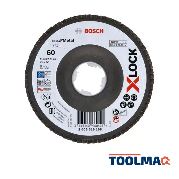 Disco Flap X571 X-LOCK Best for Metal, 115mm, G60, Curvo, Fibra de Vidrio 2608.619.198-000 