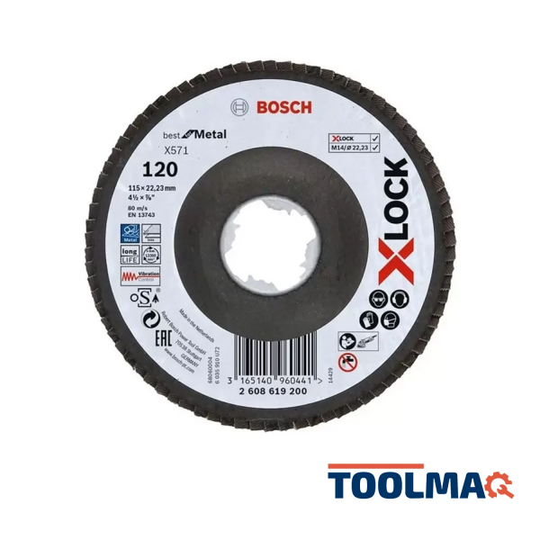 Disco Flap X571 X-LOCK Best for Metal, 115mm, G120, Curvo, Fibra de Vidrio 2608.619.200-000
