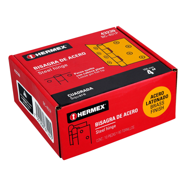 Bisagra cuadrada 4", latonado, cabeza plana, HERMEX 43239