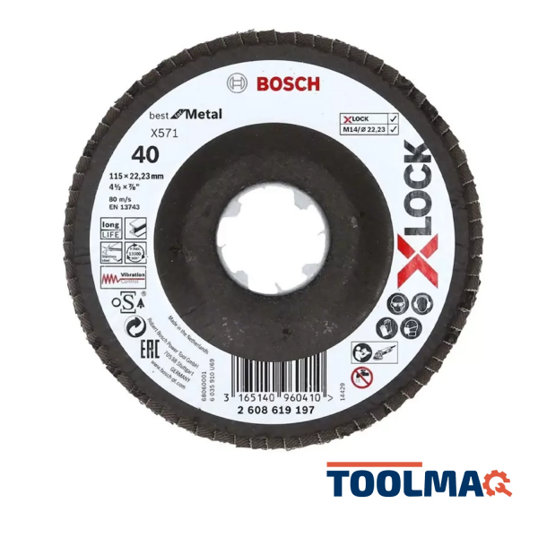 Disco Flap X571 X-LOCK Best for Metal, 115mm, G40, Curvo, Fibra de Vidrio 2608.619.197-000
