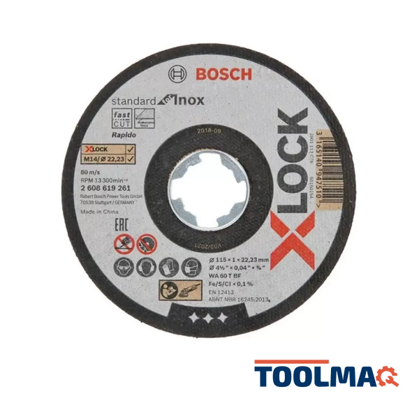 Disco de Corte Standard for Inox X-LOCK 115mm x1x22.23mm Centro Plano 2608.619.261-000 