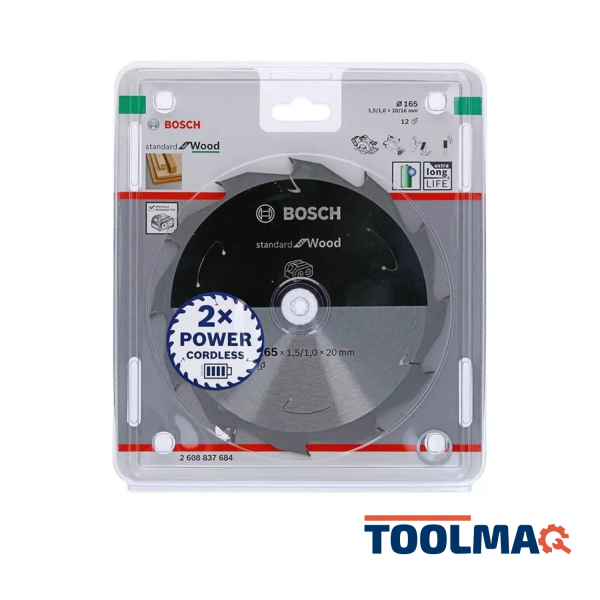 Disco de sierra Circular Standard para Madera 6-1/2" (165 x 1.5/1.0 x 20mm) 12 Dientes Bosch 2608.837.684-000 