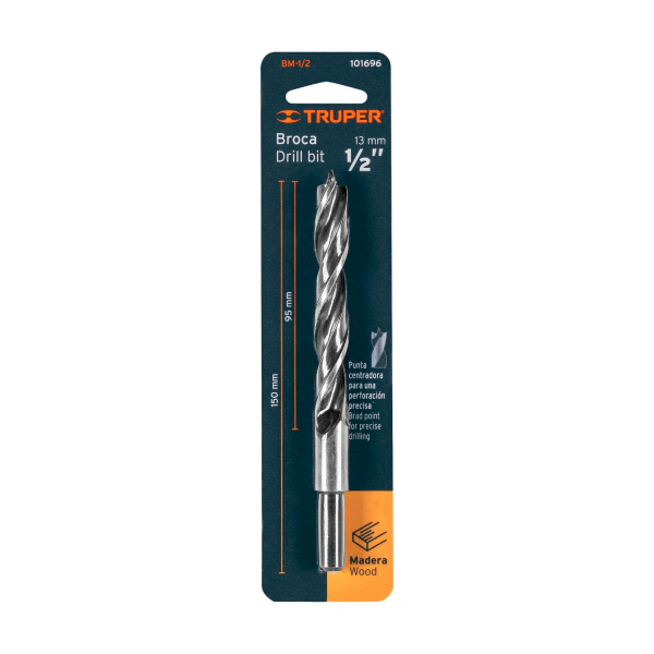 Broca con punta centradora para madera 1/2", TRUPER 101696