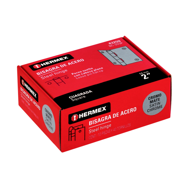 Bisagra cuadrada 2", satinado, cabeza plana, HERMEX 43259