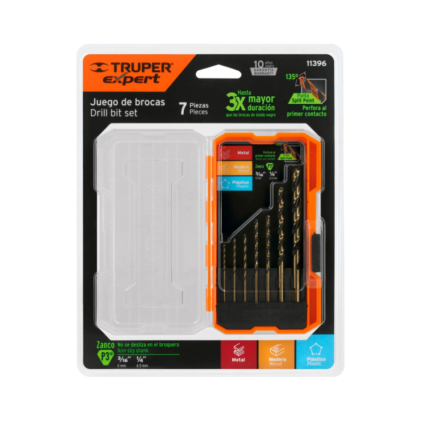 Juego de 7 brocas HSS para metal en estuche, Truper Expert JBAV-7 11396