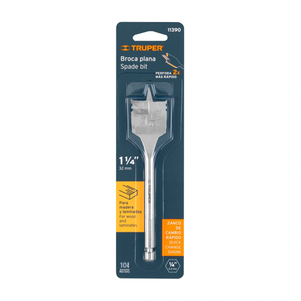 Broca plana de manita 1-1/4" para madera, Truper 11390