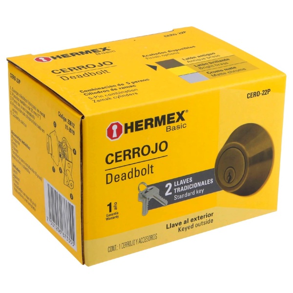 Cerrojo llave-llave latón antiguo, llave tradicional, HERMEX 23612