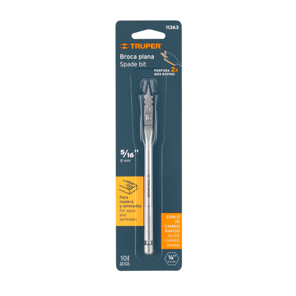 Broca plana de manita 5/16" para madera, Truper 11363