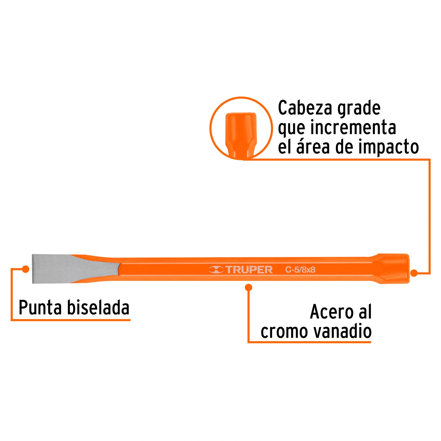 Cincel de corte frío de 5/8 X 8", Truper 12130