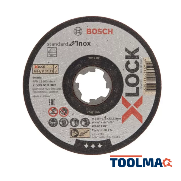 Disco de Corte Standard for Inox X-LOCK 115mm x1.6x22.23mm Centro Plano 2608.619.362-000