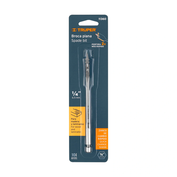 Broca plana de manita 1/4" para madera, Truper 11360