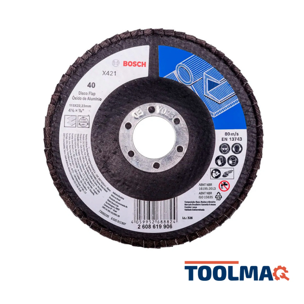 Disco Flap 4 1/2" (115 mm) Grano 40 para Metal Bosch 2608.619.906-000