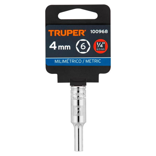 Dado largo de 4 mm, 6 puntas, cuadro 1/4", Truper 100968