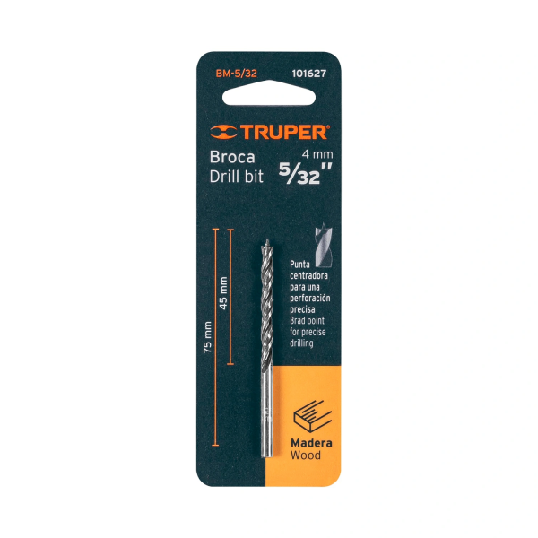 Broca con punta centradora para madera 5/32", TRUPER 101627