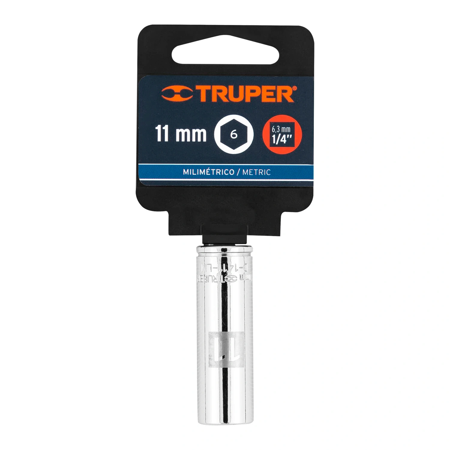 Dado largo de 11 mm, 6 puntas, cuadro 1/4", Truper 13205