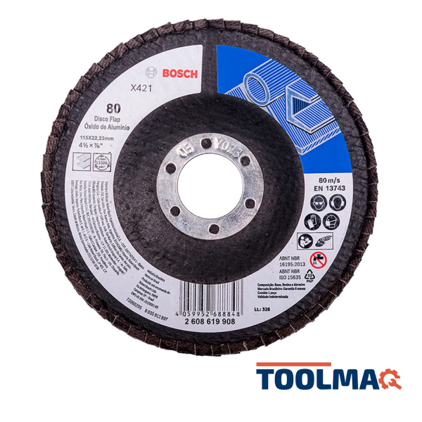 Disco Flap 4 1/2" (115 mm) Grano 80 para Metal Bosch 2608.619.908-000