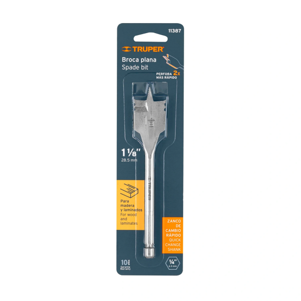 Broca plana de manita 1-1/8" para madera, Truper 11387