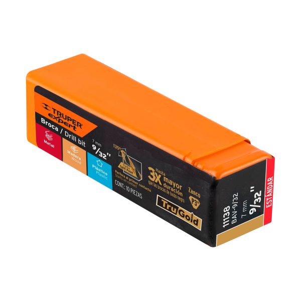 Broca HSS 9/32" Trugold para metal, Truper Expert 11138