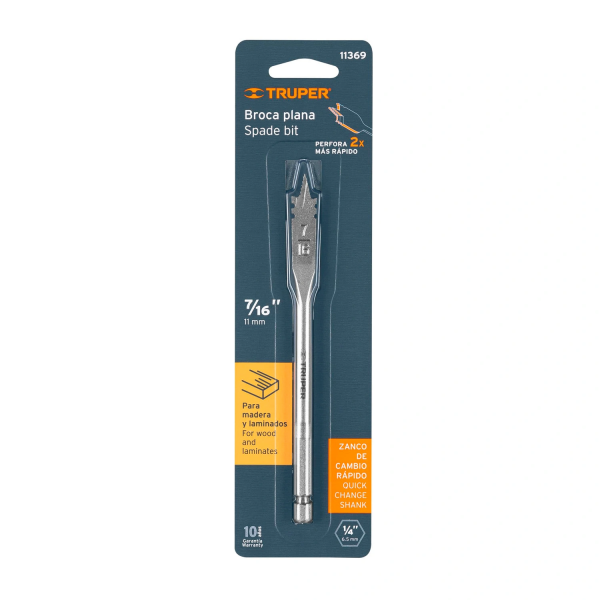 Broca plana de manita 7/16" para madera, Truper 11369