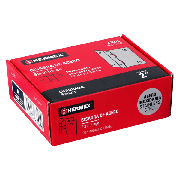 Bisagra cuadrada 2" acero inox, cabeza plana, HERMEX 43225