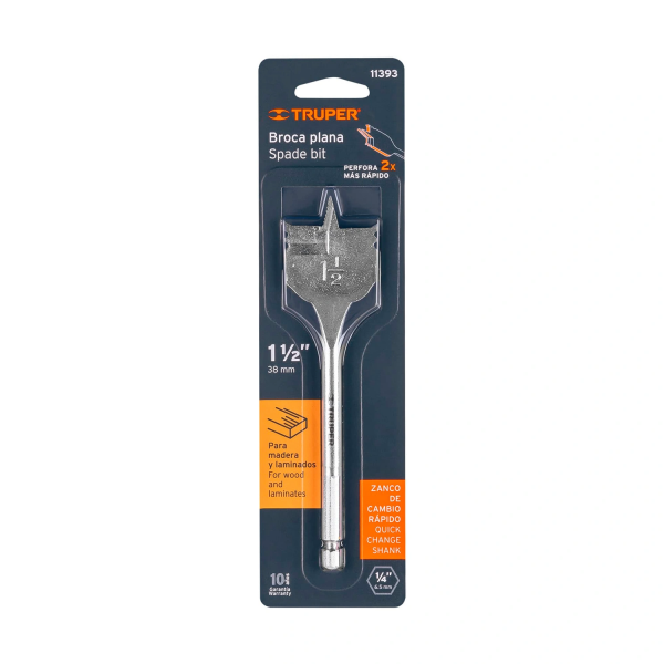 Broca plana de manita 1-1/2" para madera, Truper 11393