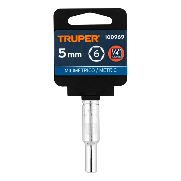 Dado largo de 5 mm, 6 puntas, cuadro 1/4", Truper 100969