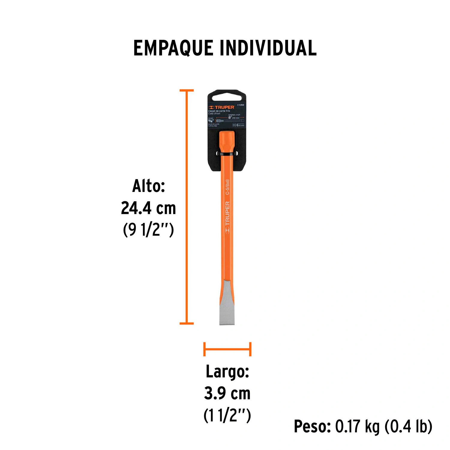 Cincel de corte frío de 5/8 X 8", Truper 12130