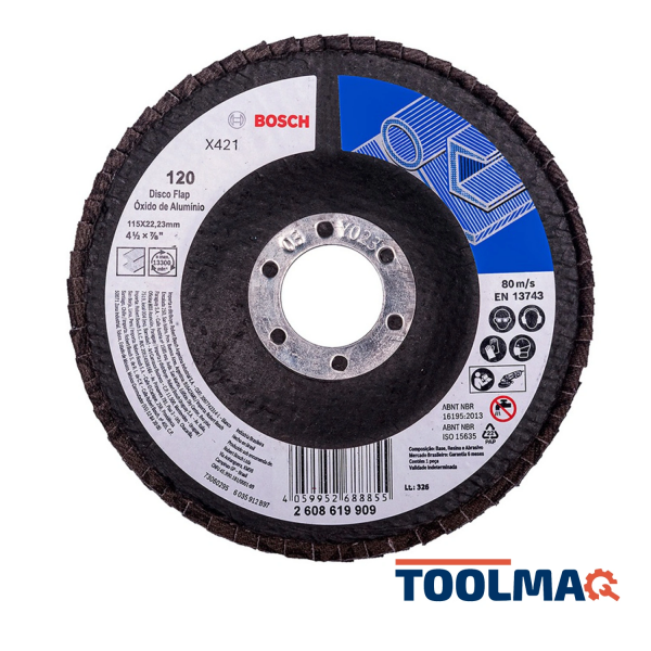 Disco Flap 4 1/2" (115 mm) Grano 120 para Metal Bosch 2608.619.909-000