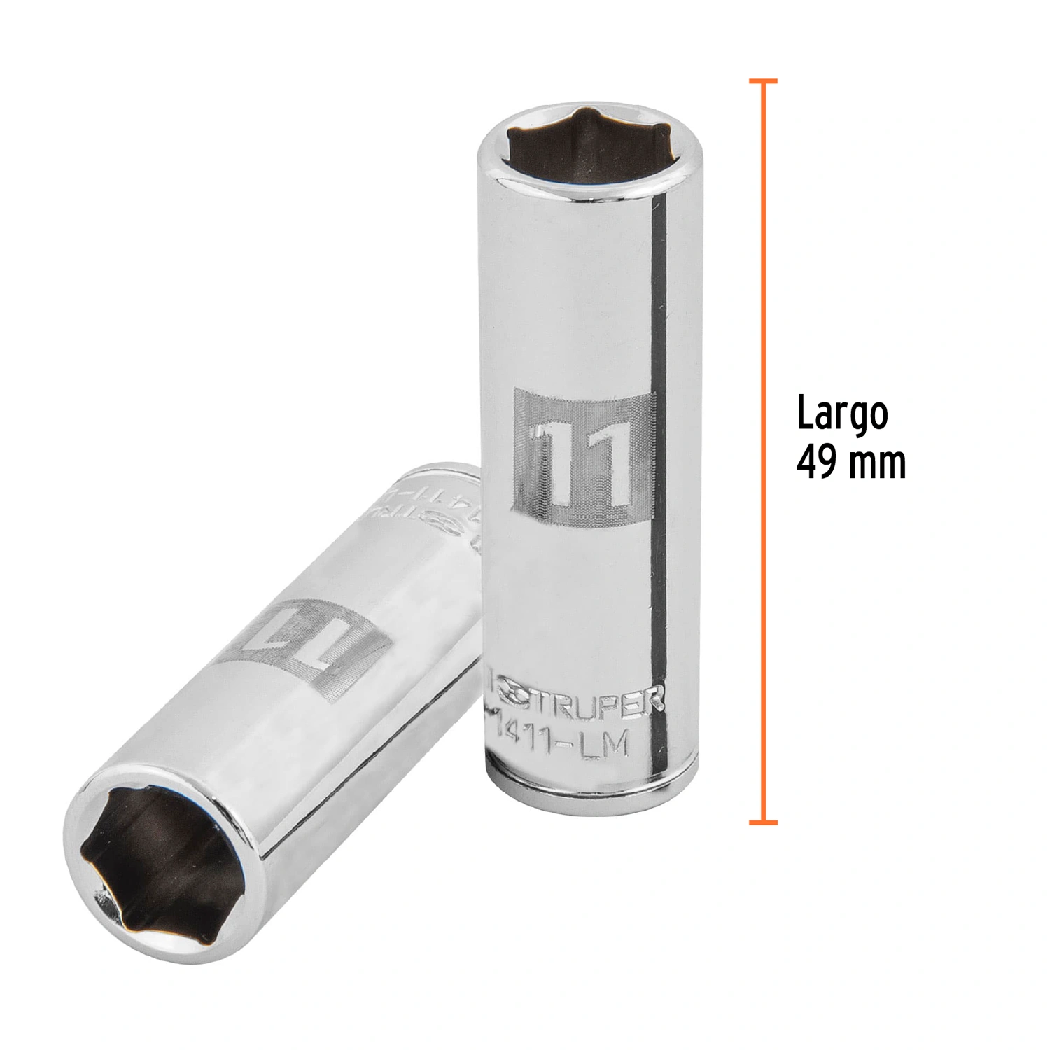 Dado largo de 11 mm, 6 puntas, cuadro 1/4", Truper 13205
