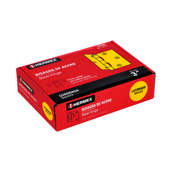 Bisagra cuadrada 3", latonado, cabeza plana, HERMEX 43237