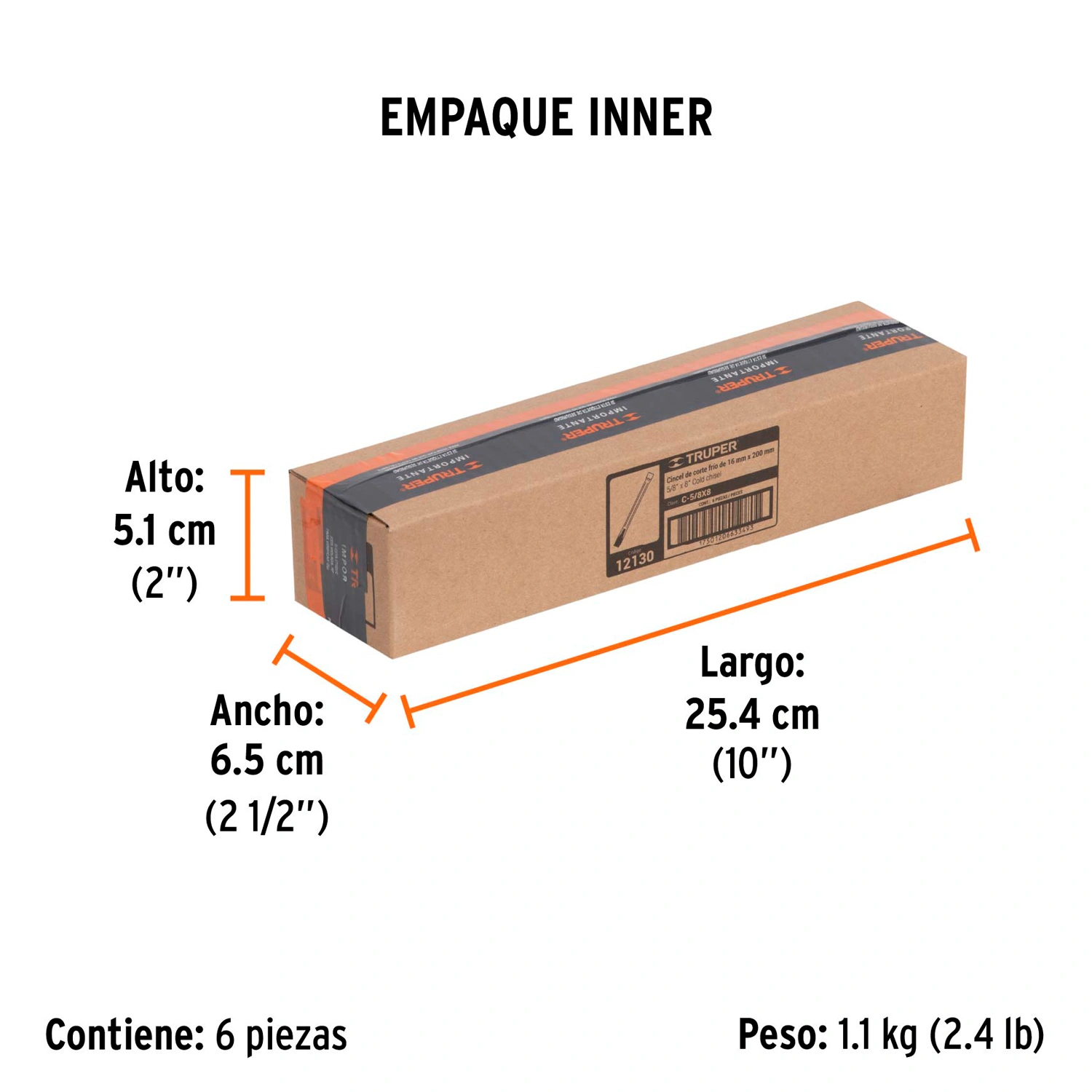 Cincel de corte frío de 5/8 X 8", Truper 12130